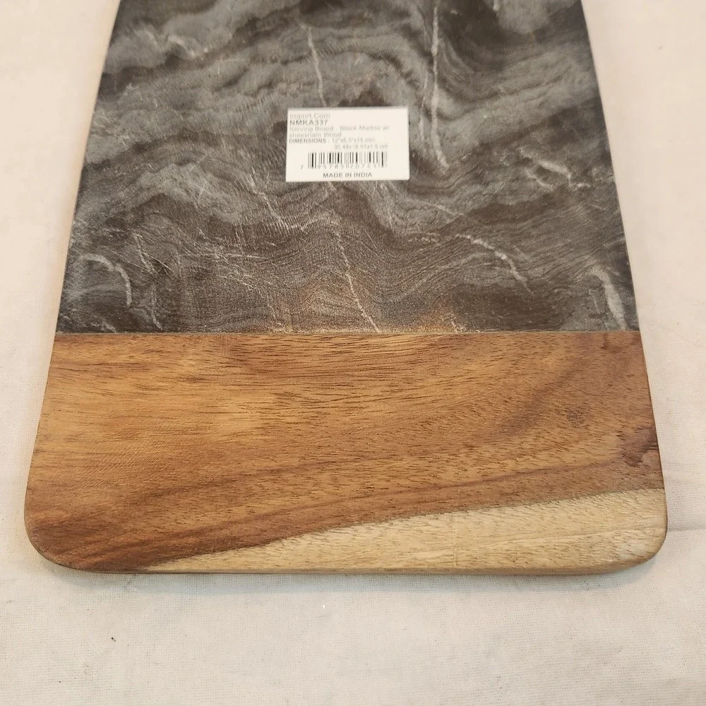 Serving Board Black Marble Sheesham Wood Leather Cord‎ Charcuterie Cutting Tray
